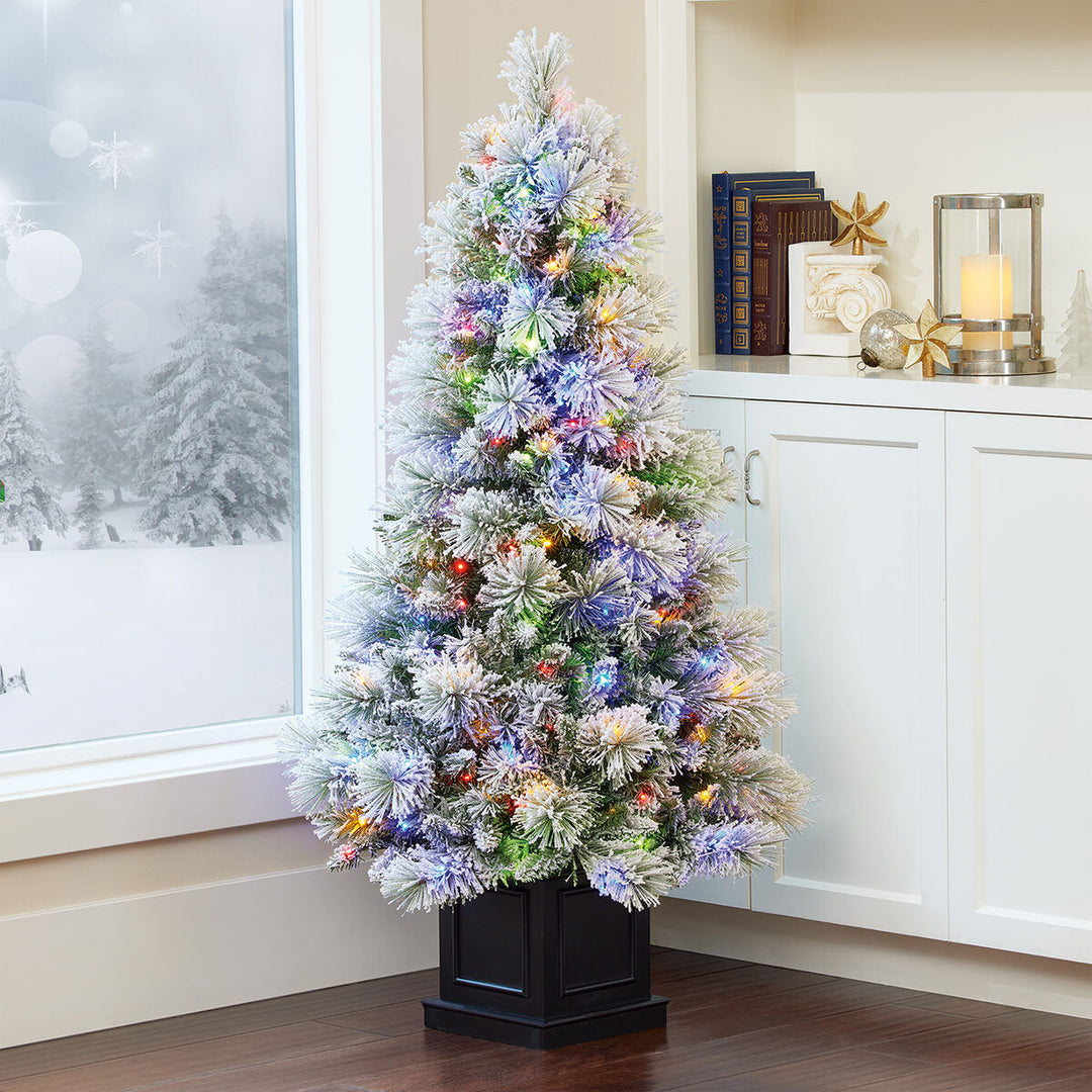 4.5Ft (1.37M) Pre-Lit Glitter Flocked Potted Tree christmas trees 