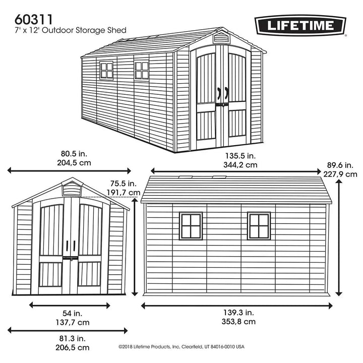 7Ft X 12Ft (2.14 X 3.57M) Wood Look Storage Shed - Model 60311U