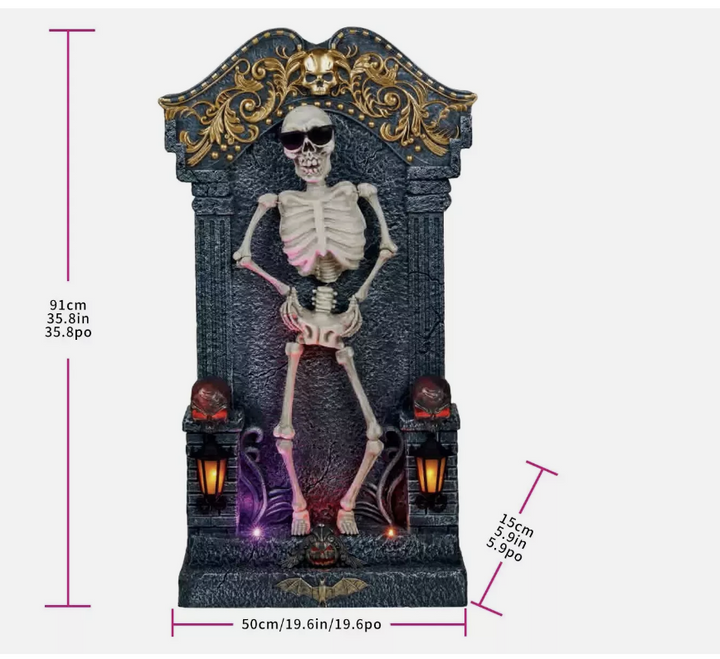 Halloween 3ft (1m) Animated Skeleton Tombstone with Music & Lights