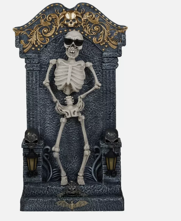 Halloween 3ft (1m) Animated Skeleton Tombstone with Music & Lights