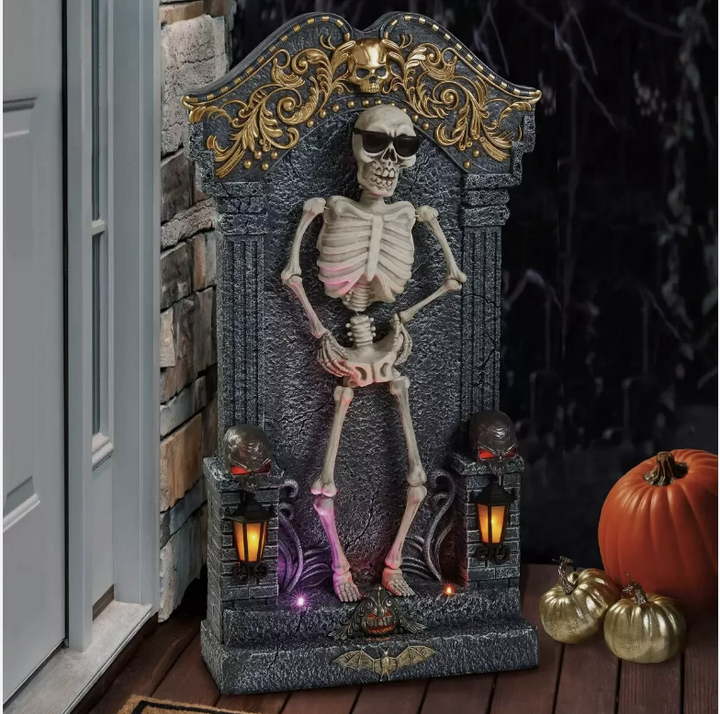 Halloween 3ft (1m) Animated Skeleton Tombstone with Music & Lights