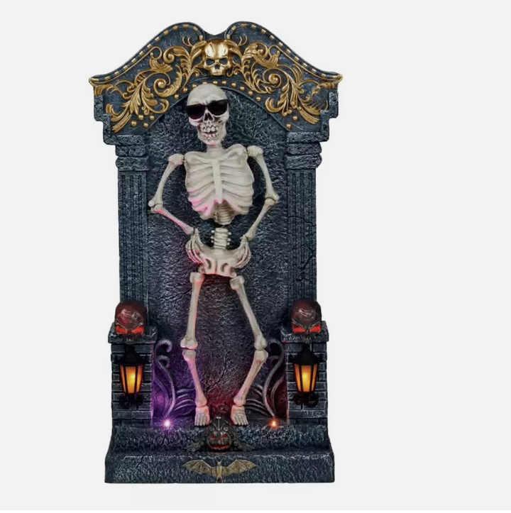 Halloween 3ft (1m) Animated Skeleton Tombstone with Music & Lights