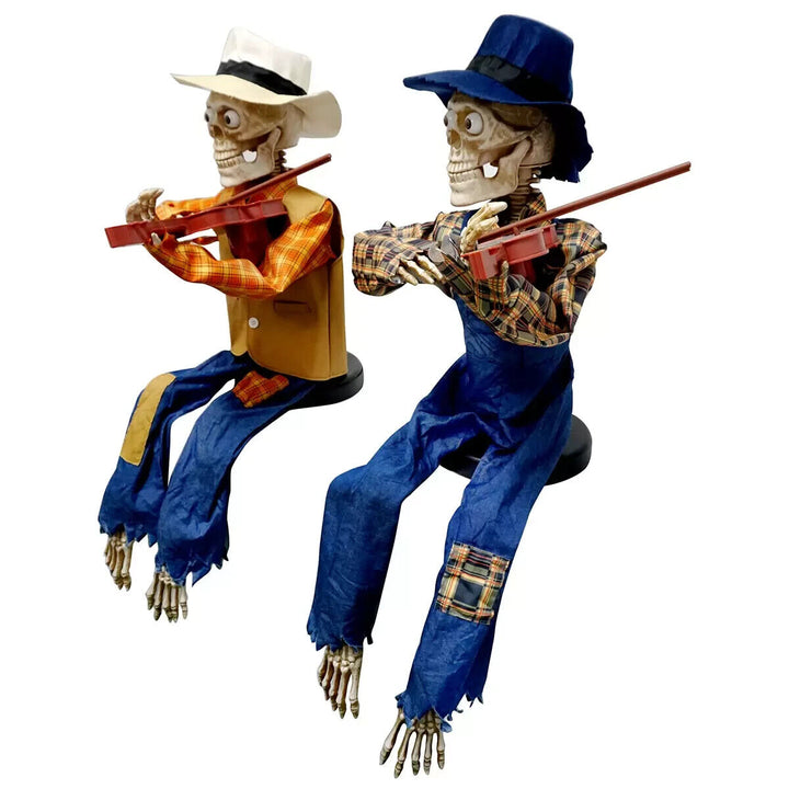 Halloween 3ft (1m) Pair of Animated Fiddler Skeletons with Lights & Sounds pumpkim