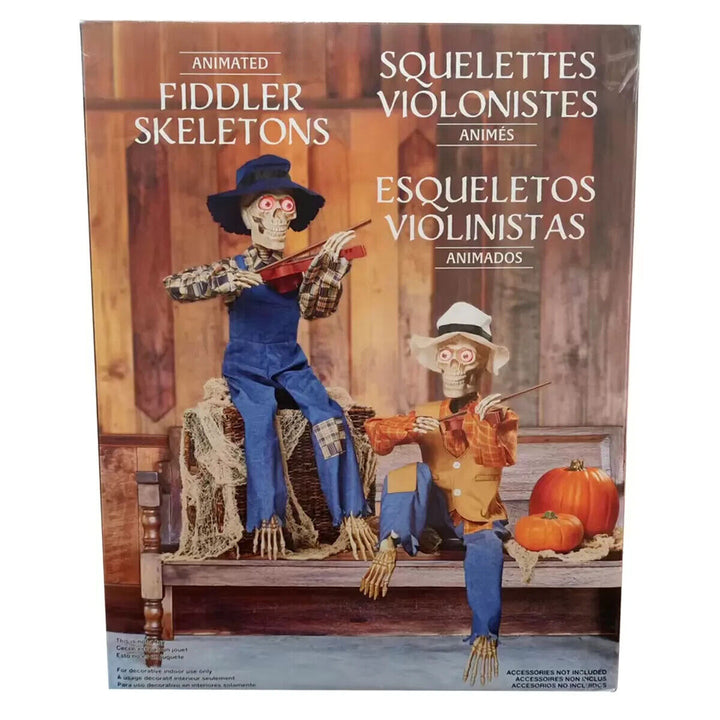 Halloween 3ft (1m) Pair of Animated Fiddler Skeletons with Lights & Sounds pumpkim