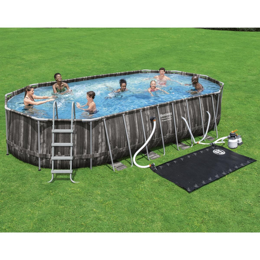22Ft X 12Ft Power Steel Oval Frame Pool with Sand Filter Pump and Solar Powered Pool Pad