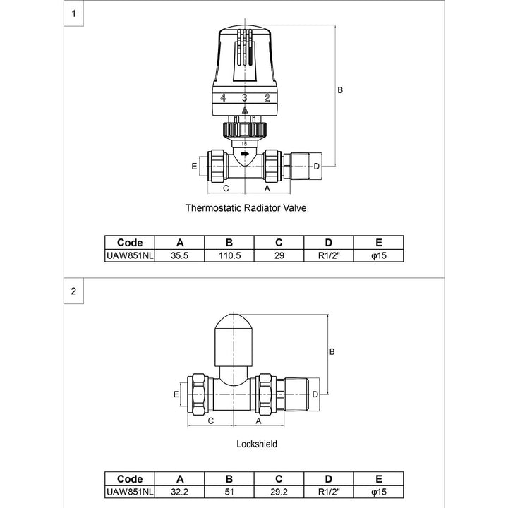 Thermostat Straight Valves + L/S (Set)