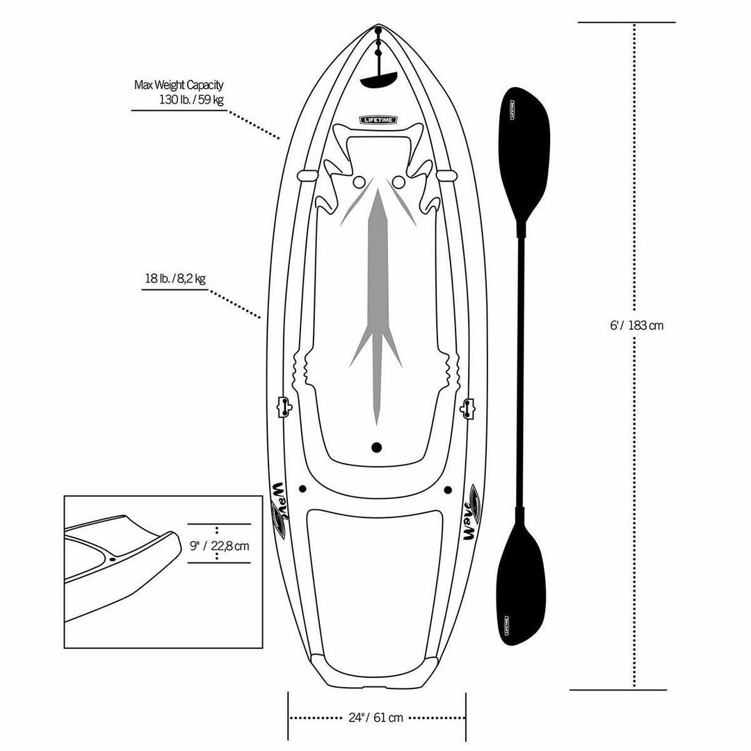 Lifetime Wave 6ft (180 cm) children wave beach Sit On Youth Kayak + Paddle