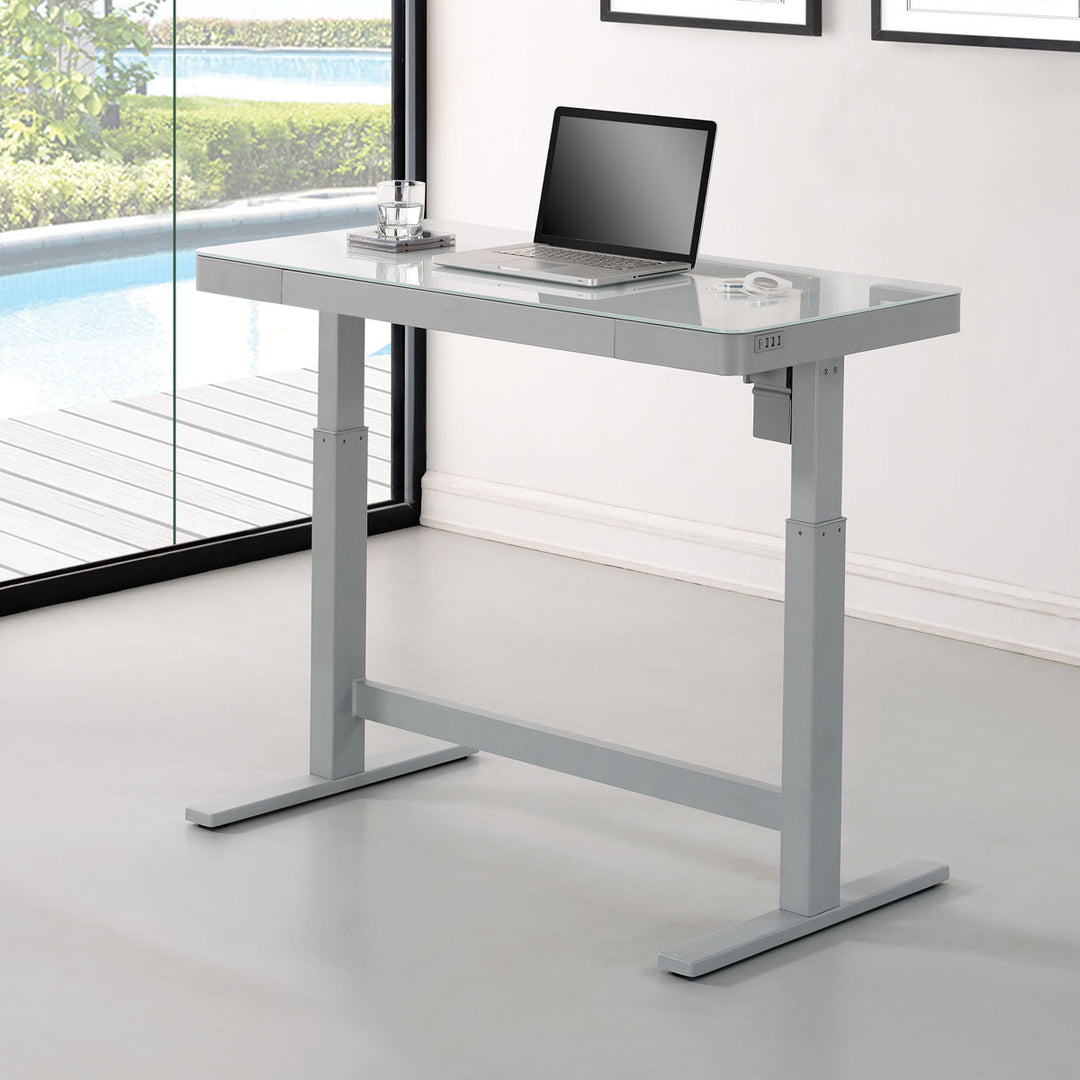 Power Adjustable Height Tech Desk, White