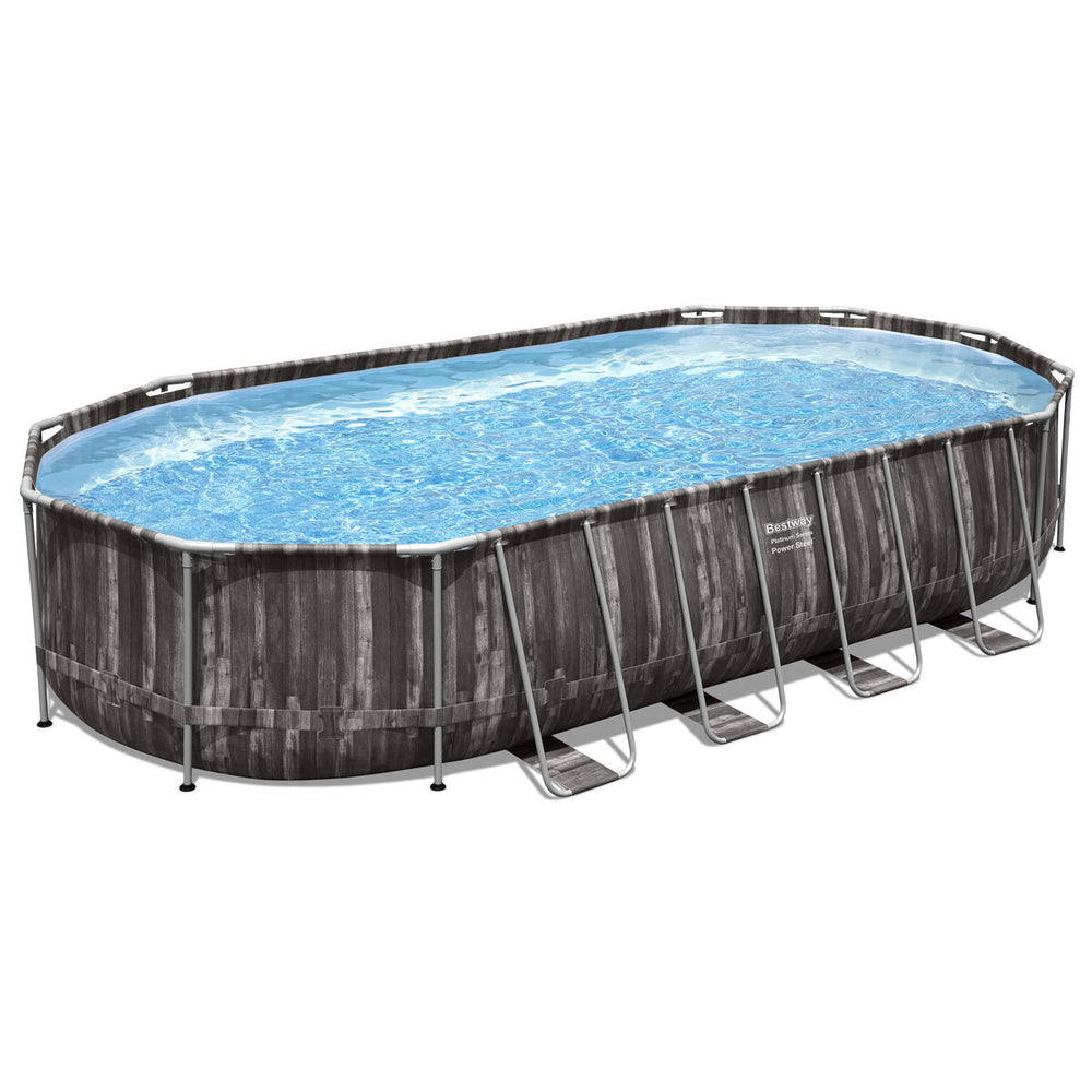 22Ft X 12Ft Power Steel Oval Frame Pool with Sand Filter Pump and Solar Powered Pool Pad