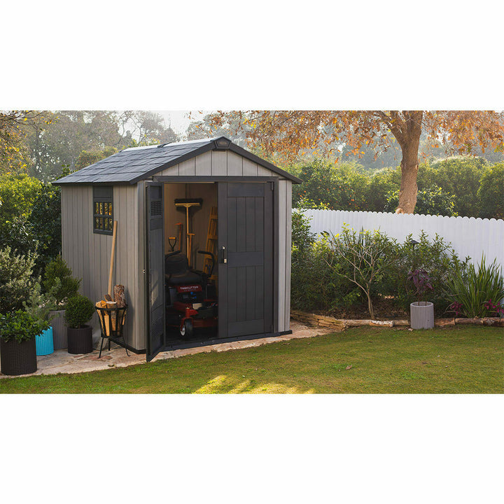 Keter oakland 7ft 6" x 9ft 4" (2.3 x 2.9m) shed UV durable resistant lifetime 3D resistance garden outdoor patio shed