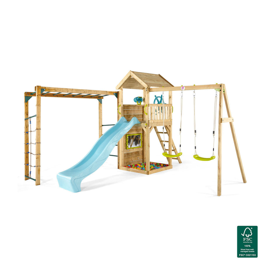 Lookout Tower Wooden Climbing Frame with Swings and Monkey Bars (3+ Years)