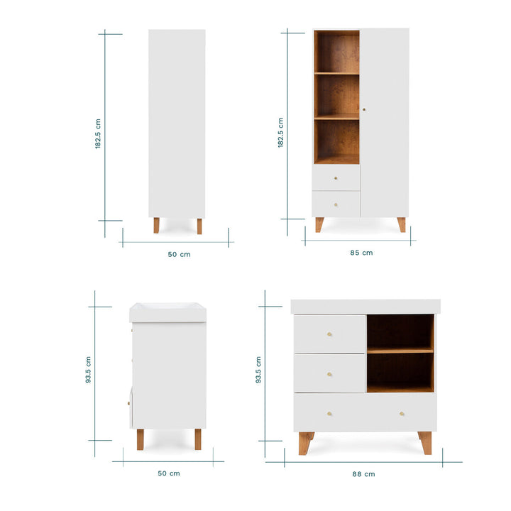 Como 4 Piece Nursery Furniture Set, White and Rosewood Finish