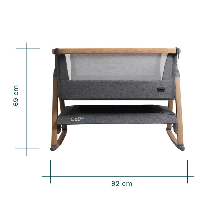 Cozee Air Bedside Rocking Crib, Oak & Charcoal