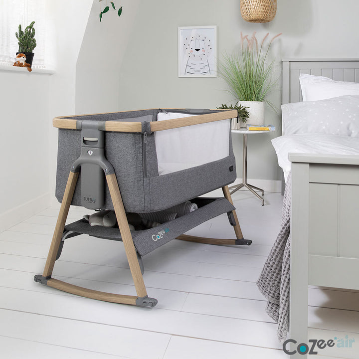 Cozee Air Bedside Rocking Crib, Oak & Charcoal