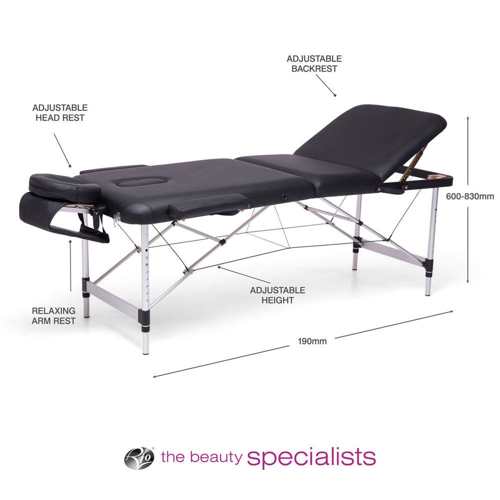 Professional Aluminium Massage Table and Treatment Couch in Black, MATM