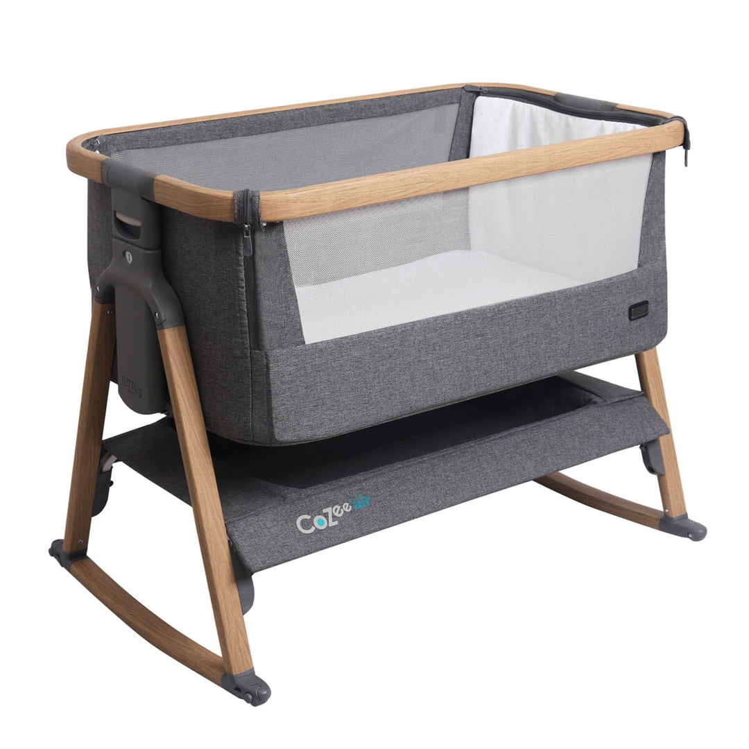 Cozee Air Bedside Rocking Crib, Oak & Charcoal