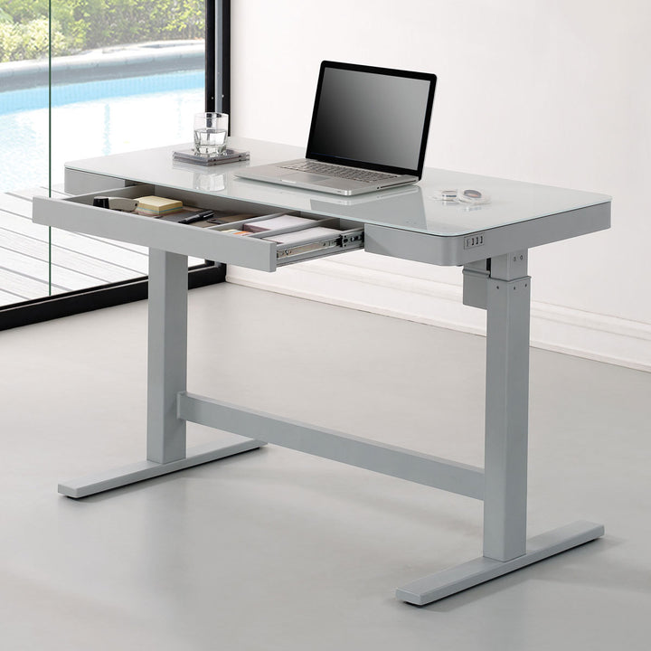 Power Adjustable Height Tech Desk, White