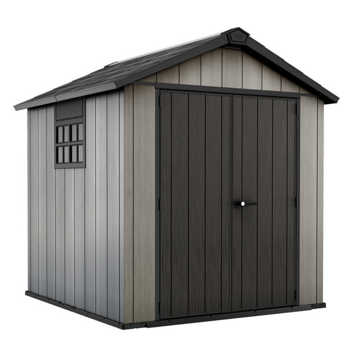 Keter Oakland 7ft 6" x 7ft (2.3 x 2.1m) Shed  durable wood lifetime garden outdoor storage stainless resistant UV