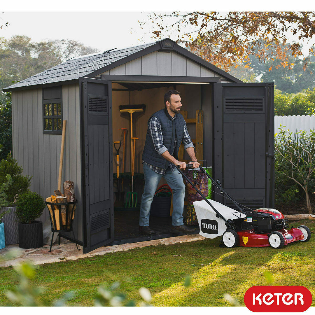 Keter oakland 7ft 6" x 9ft 4" (2.3 x 2.9m) shed UV durable resistant lifetime 3D resistance garden outdoor patio shed