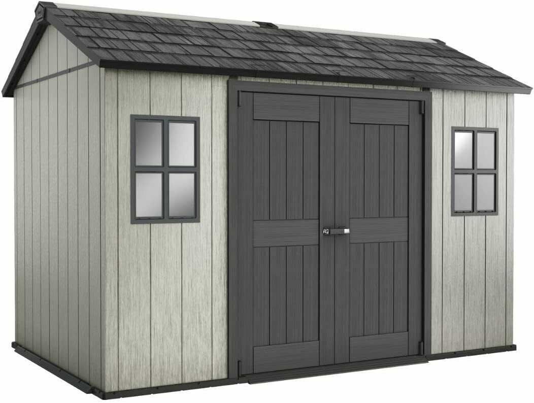 Keter shed Oakland 11ft x 7ft outdoor shed (3.4 x 2.3m) heavy duty Side Door stainless steel garden 15 years warranty