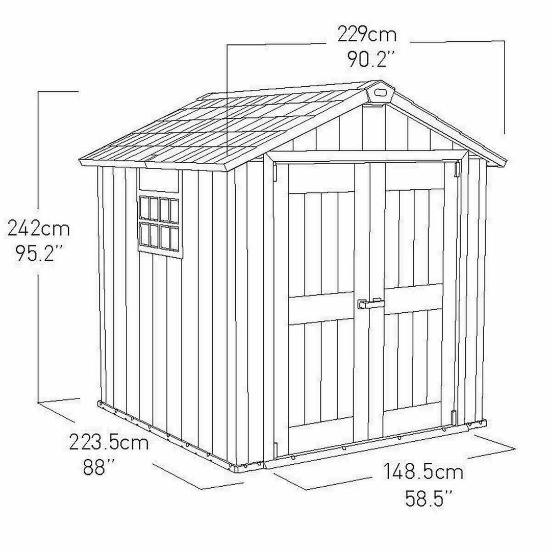 Keter Oakland 7ft 6" x 7ft (2.3 x 2.1m) Shed  durable wood lifetime garden outdoor storage stainless resistant UV